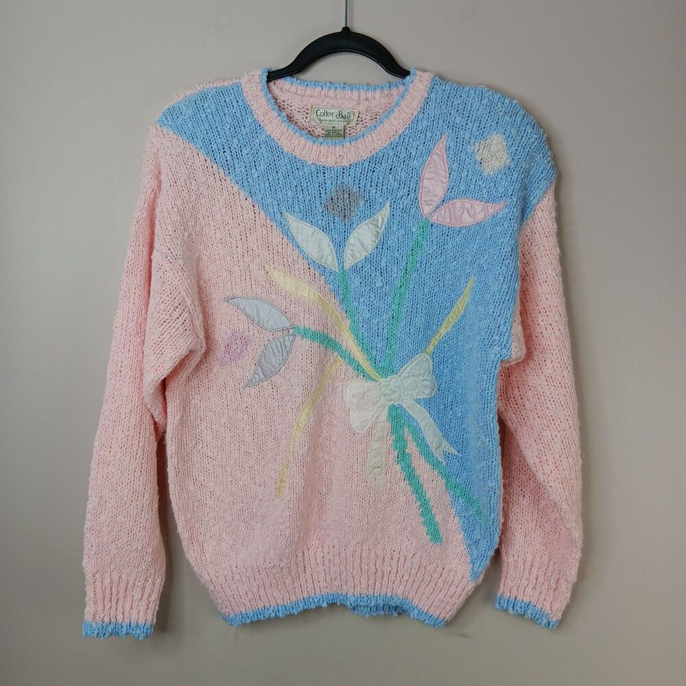 Vintage Colter Bay International Sweater Size Medium Pastel Floral Grandma Core